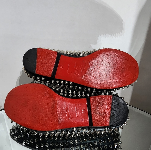 Christian Louboutin Black Silver Studded Spik Loafers Flats Size 35 - Picture 3 of 8